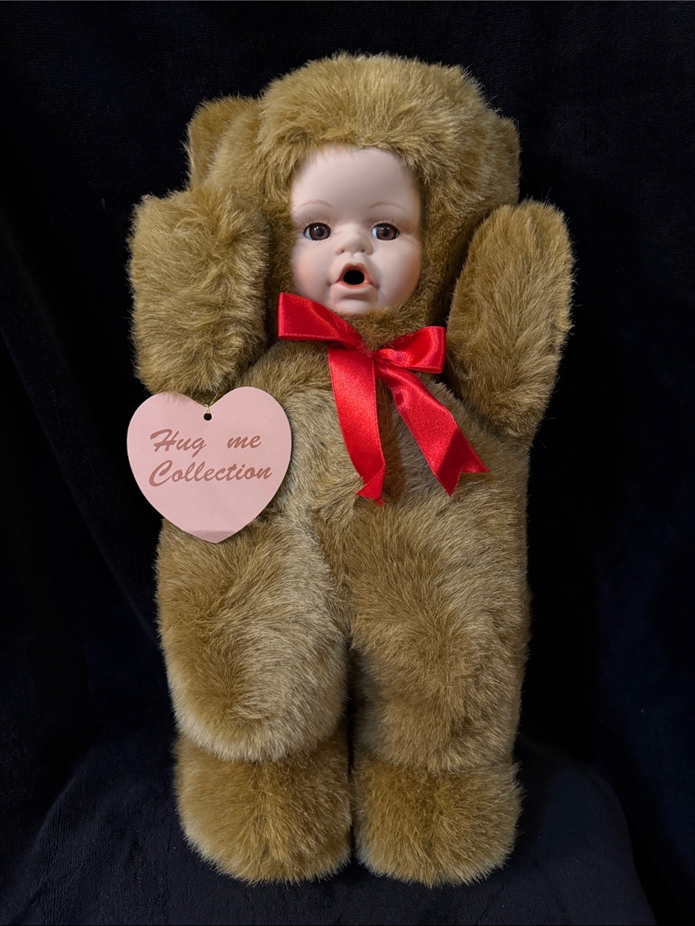 Hug Me Collection Plush Brown Bear Doll with Porcelain Face - New in Box